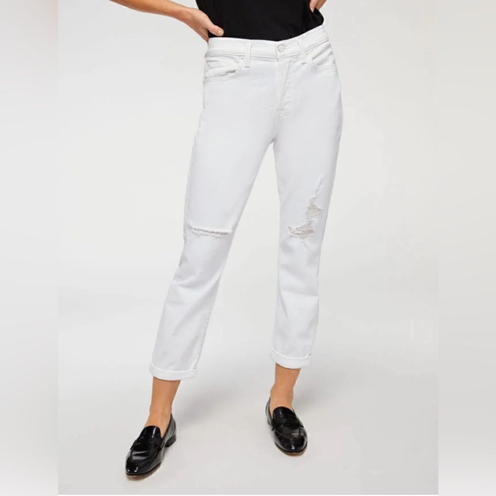 7 For All Mankind Josefina Feminine Distressed Boyfriend Jeans White NWT 28